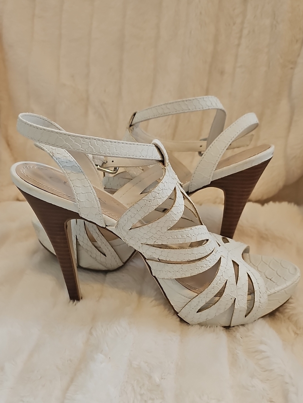 Guess White Cutout Slingback High Heel Sandals